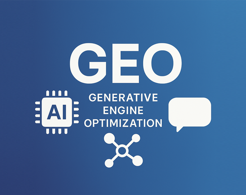 GEO chapter banner—‘GENERATIVE ENGINE OPTIMISATION’ with AI chip, chat bubble and node icons on blue gradient background.